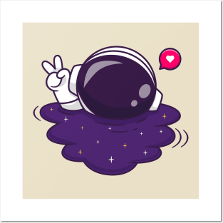 Cute Astronaut Drowning in Space Cartoon Posters and Art